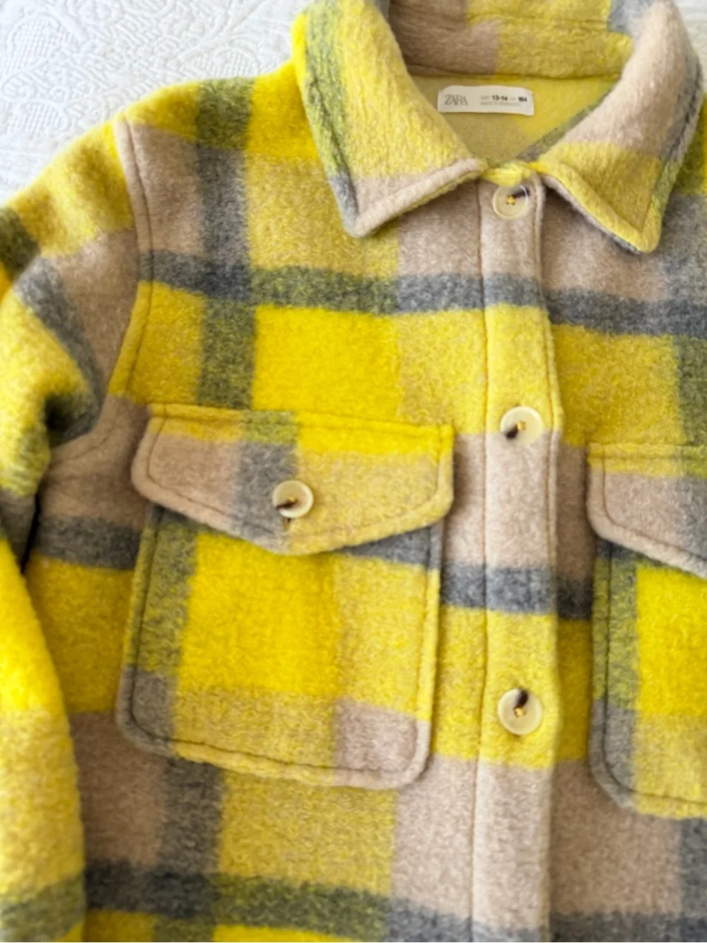 Zara Yellow Plaid Kids Pea Coat 13-14 y.o.